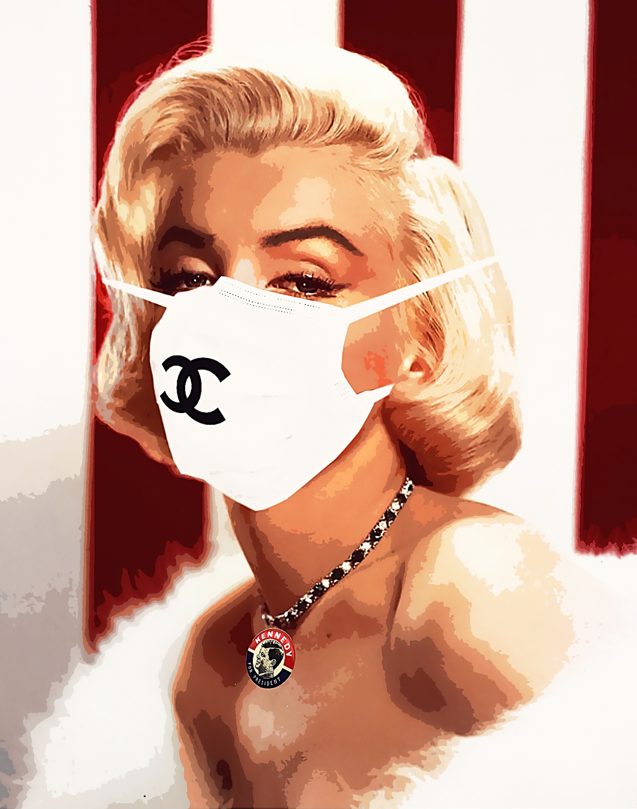 Marilyn Monroe  in corona mask comic  
